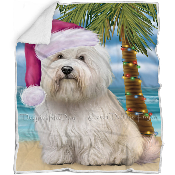 Summertime Happy Holidays Christmas Coton De Tulear Dog on Tropical Island Beach Blanket BLNKT143432