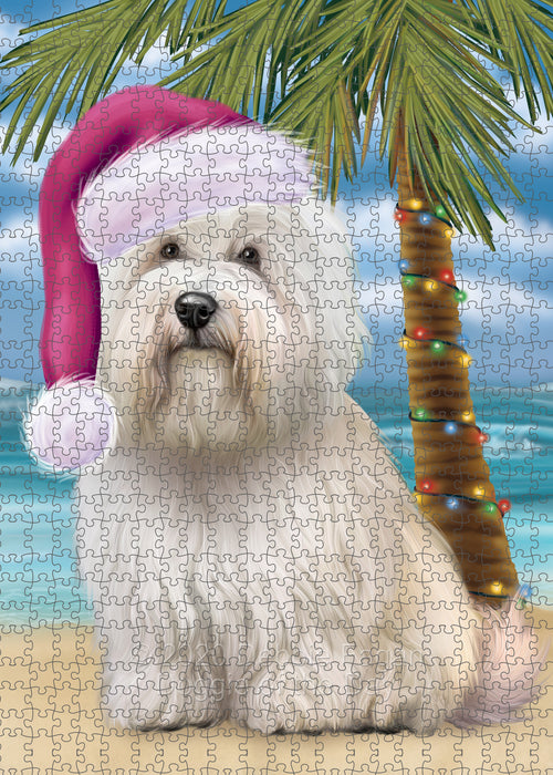 Christmas Summertime Island Tropical Beach Coton De Tulear Dog Portrait Jigsaw Puzzle for Adults Animal Interlocking Puzzle Game Unique Gift for Dog Lover's with Metal Tin Box PZL698