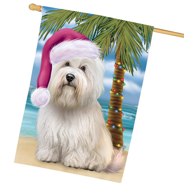 Christmas Summertime Island Tropical Beach Coton De Tulear Dog House Flag Outdoor Decorative Double Sided Pet Portrait Weather Resistant Premium Quality Animal Printed Home Decorative Flags 100% Polyester FLG69287