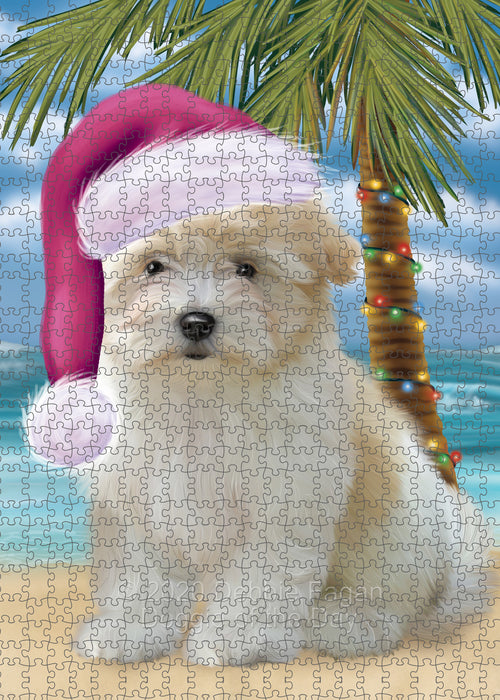 Christmas Summertime Island Tropical Beach Coton De Tulear Dog Portrait Jigsaw Puzzle for Adults Animal Interlocking Puzzle Game Unique Gift for Dog Lover's with Metal Tin Box PZL699