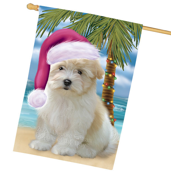 Christmas Summertime Island Tropical Beach Coton De Tulear Dog House Flag Outdoor Decorative Double Sided Pet Portrait Weather Resistant Premium Quality Animal Printed Home Decorative Flags 100% Polyester FLG69288