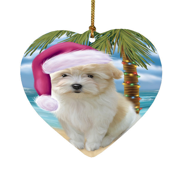 Christmas Summertime Island Tropical Beach Coton De Tulear Dog Heart Christmas Ornament HPORA59175