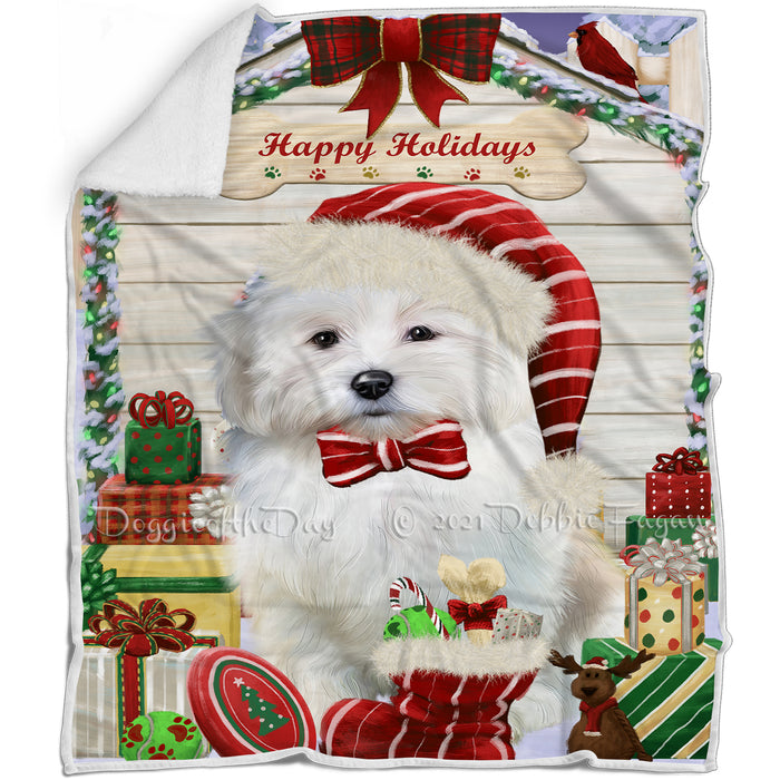 Happy Holidays Christmas Coton De Tulear Dog House with Presents Blanket BLNKT142071