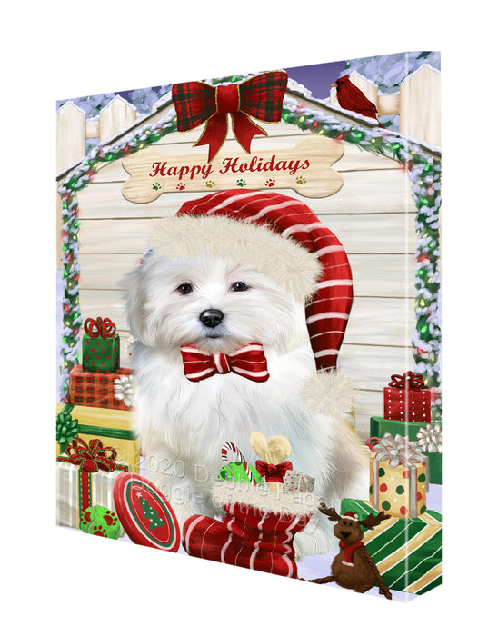 Christmas House with Presents Coton De Tulear Dog Canvas Wall Art - Premium Quality Ready to Hang Room Decor Wall Art Canvas - Unique Animal Printed Digital Painting for Decoration CVS350