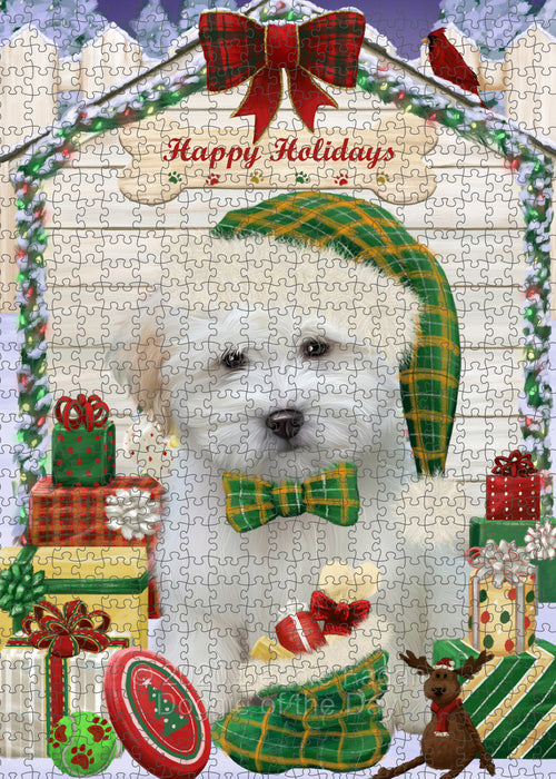 Christmas House with Presents Coton De Tulear Dog Portrait Jigsaw Puzzle for Adults Animal Interlocking Puzzle Game Unique Gift for Dog Lover's with Metal Tin Box PZL642