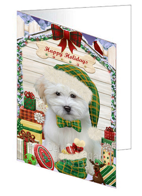 Christmas House with Presents Coton De Tulear Dog Handmade Artwork Assorted Pets Greeting Cards and Note Cards with Envelopes for All Occasions and Holiday Seasons