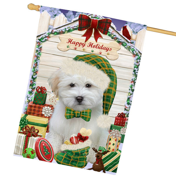 Christmas House with Presents Coton De Tulear Dog House Flag Outdoor Decorative Double Sided Pet Portrait Weather Resistant Premium Quality Animal Printed Home Decorative Flags 100% Polyester FLG69207
