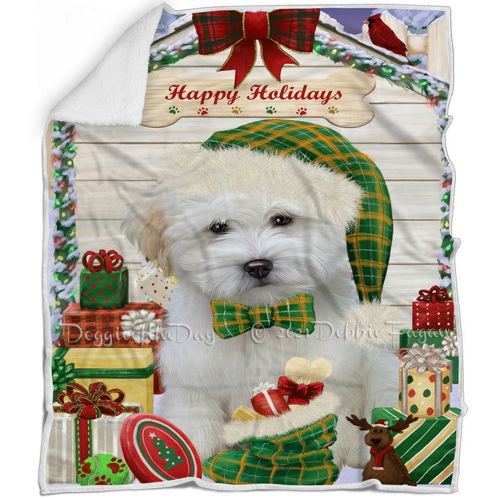Happy Holidays Christmas Coton De Tulear Dog House with Presents Blanket BLNKT142068