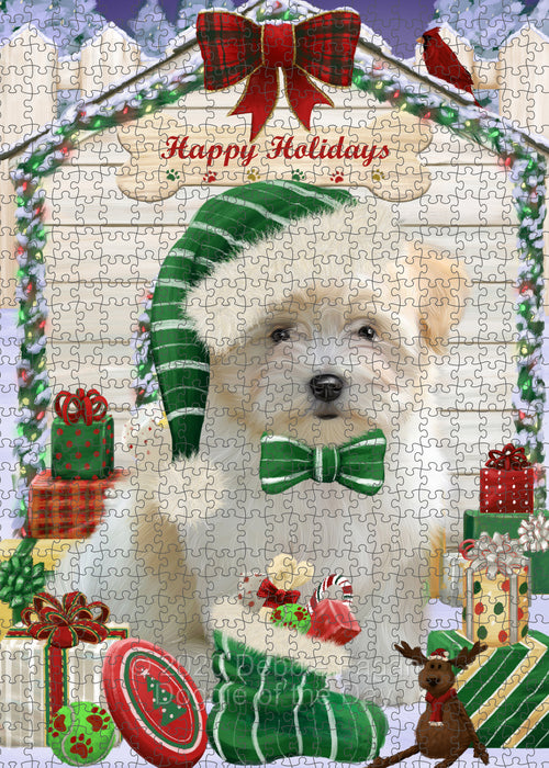 Christmas House with Presents Coton De Tulear Dog Portrait Jigsaw Puzzle for Adults Animal Interlocking Puzzle Game Unique Gift for Dog Lover's with Metal Tin Box PZL643