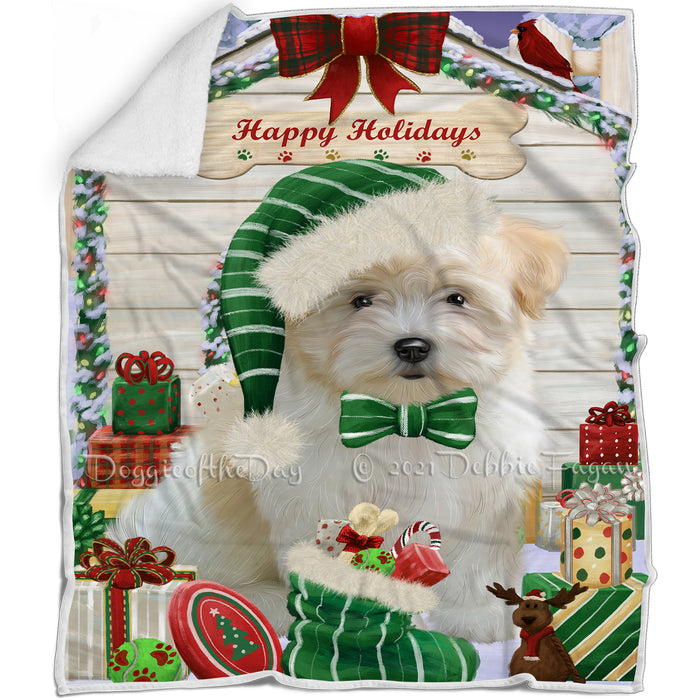 Happy Holidays Christmas Coton De Tulear Dog House with Presents Blanket BLNKT142069