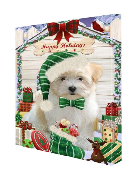 Christmas House with Presents Coton De Tulear Dog Canvas Wall Art - Premium Quality Ready to Hang Room Decor Wall Art Canvas - Unique Animal Printed Digital Painting for Decoration CVS348