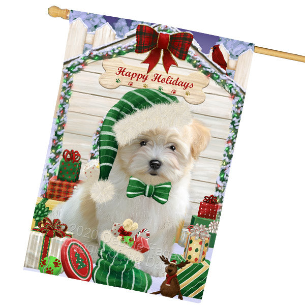 Christmas House with Presents Coton De Tulear Dog House Flag Outdoor Decorative Double Sided Pet Portrait Weather Resistant Premium Quality Animal Printed Home Decorative Flags 100% Polyester FLG69208