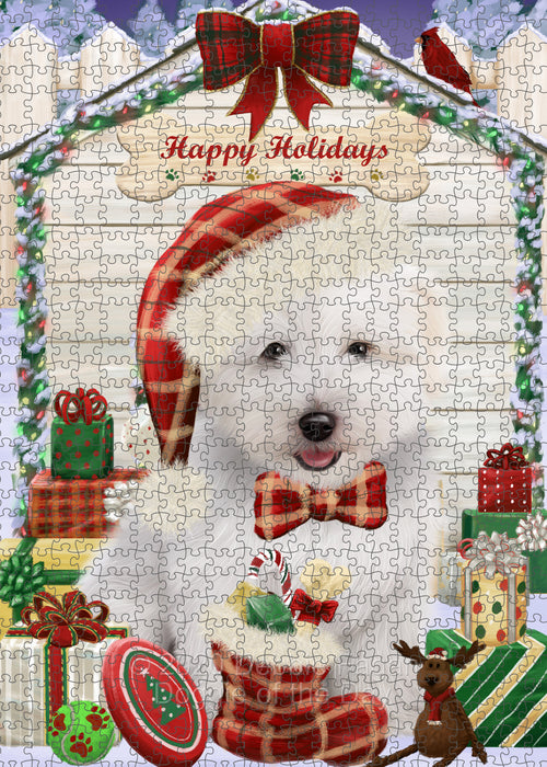 Christmas House with Presents Coton De Tulear Dog Portrait Jigsaw Puzzle for Adults Animal Interlocking Puzzle Game Unique Gift for Dog Lover's with Metal Tin Box PZL644