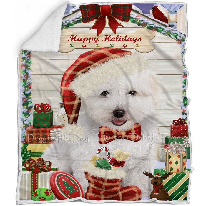 Happy Holidays Christmas Coton De Tulear Dog House with Presents Blanket BLNKT142070