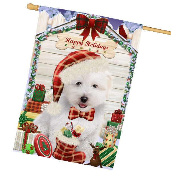 Christmas House with Presents Coton De Tulear Dog House Flag Outdoor Decorative Double Sided Pet Portrait Weather Resistant Premium Quality Animal Printed Home Decorative Flags 100% Polyester FLG69209