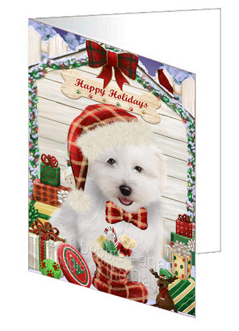 Christmas House with Presents Coton De Tulear Dog Handmade Artwork Assorted Pets Greeting Cards and Note Cards with Envelopes for All Occasions and Holiday Seasons