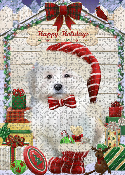 Christmas House with Presents Coton De Tulear Dog Portrait Jigsaw Puzzle for Adults Animal Interlocking Puzzle Game Unique Gift for Dog Lover's with Metal Tin Box PZL645