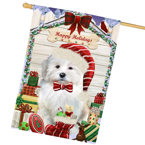 Christmas House with Presents Coton De Tulear Dog House Flag Outdoor Decorative Double Sided Pet Portrait Weather Resistant Premium Quality Animal Printed Home Decorative Flags 100% Polyester FLG69210