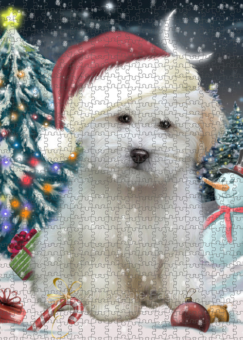 Christmas Holly Jolly Coton De Tulear Dog Portrait Jigsaw Puzzle for Adults Animal Interlocking Puzzle Game Unique Gift for Dog Lover's with Metal Tin Box PZL723