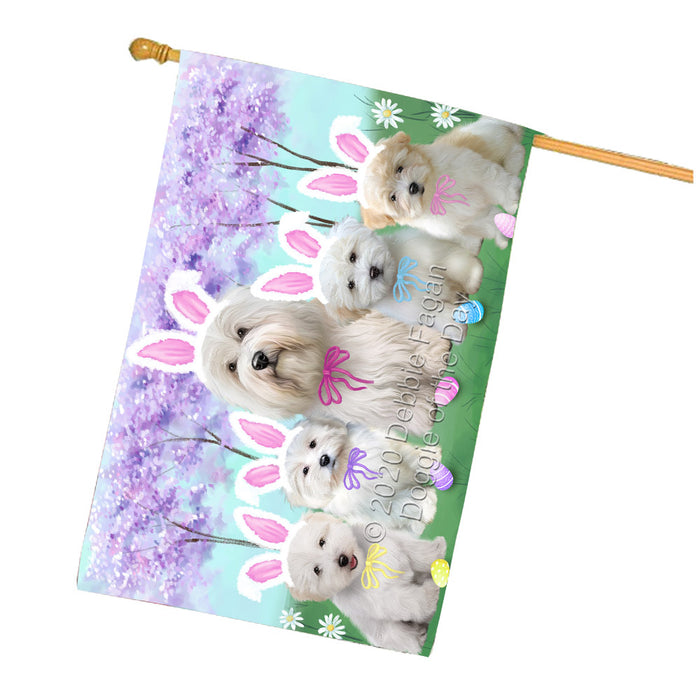 Easter Holiday Coton De Tulear Dogs House Flag Outdoor Decorative Double Sided Pet Portrait Weather Resistant Premium Quality Animal Printed Home Decorative Flags 100% Polyester