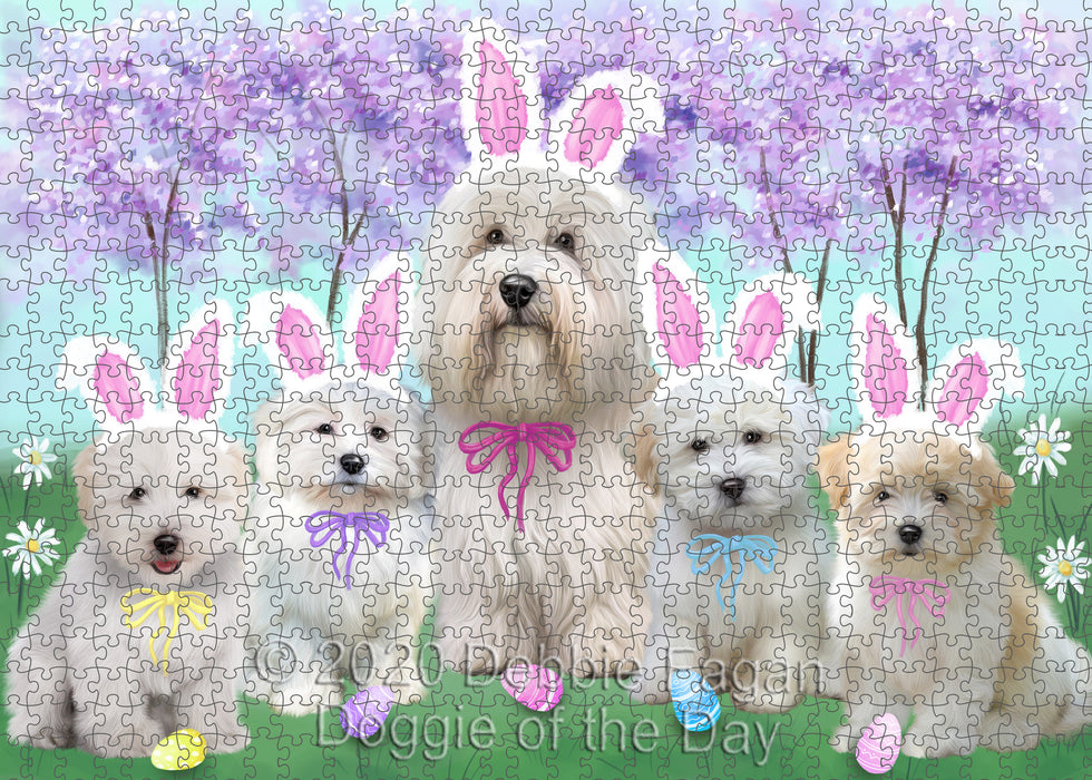 Easter Holiday Coton De Tulear Dogs Portrait Jigsaw Puzzle for Adults Animal Interlocking Puzzle Game Unique Gift for Dog Lover's with Metal Tin Box