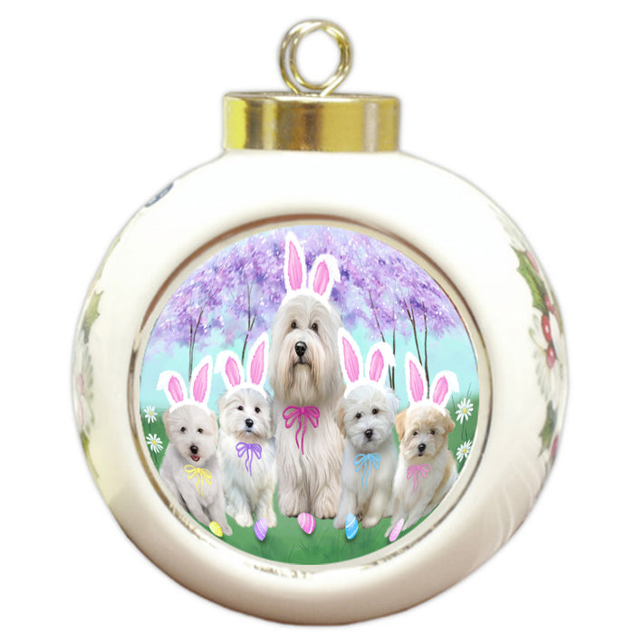 Easter Holiday Coton De Tulear Dogs Round Ball Christmas Ornament Pet Decorative Hanging Ornaments for Christmas X-mas Tree Decorations - 3" Round Ceramic Ornament
