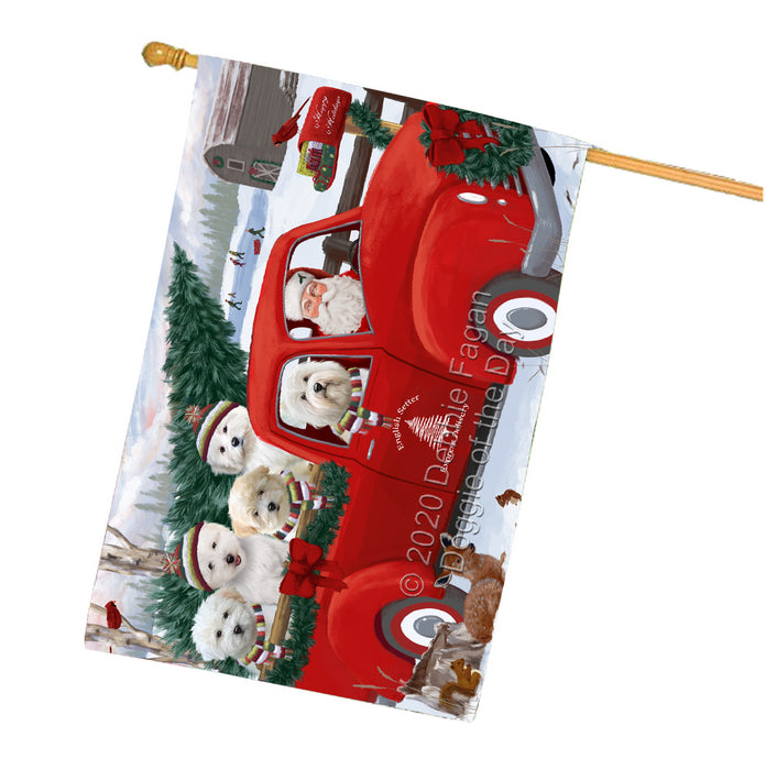 Christmas Santa Express Delivery Red Truck Coton De Tulear Dogs House Flag Outdoor Decorative Double Sided Pet Portrait Weather Resistant Premium Quality Animal Printed Home Decorative Flags 100% Polyester