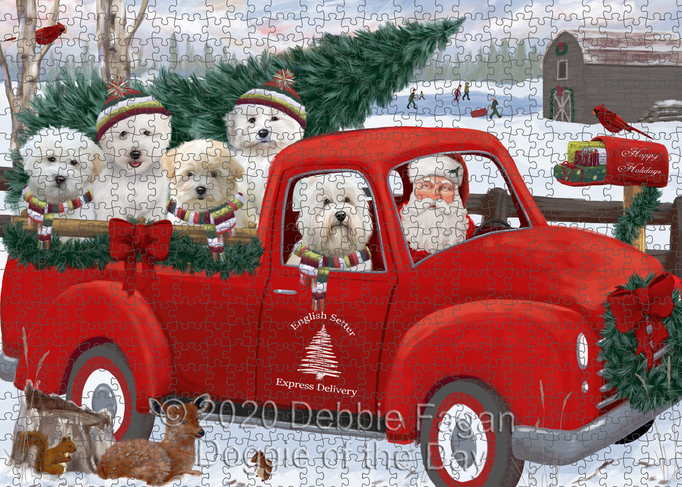 Christmas Santa Express Delivery Red Truck Coton De Tulear Dogs Portrait Jigsaw Puzzle for Adults Animal Interlocking Puzzle Game Unique Gift for Dog Lover's with Metal Tin Box