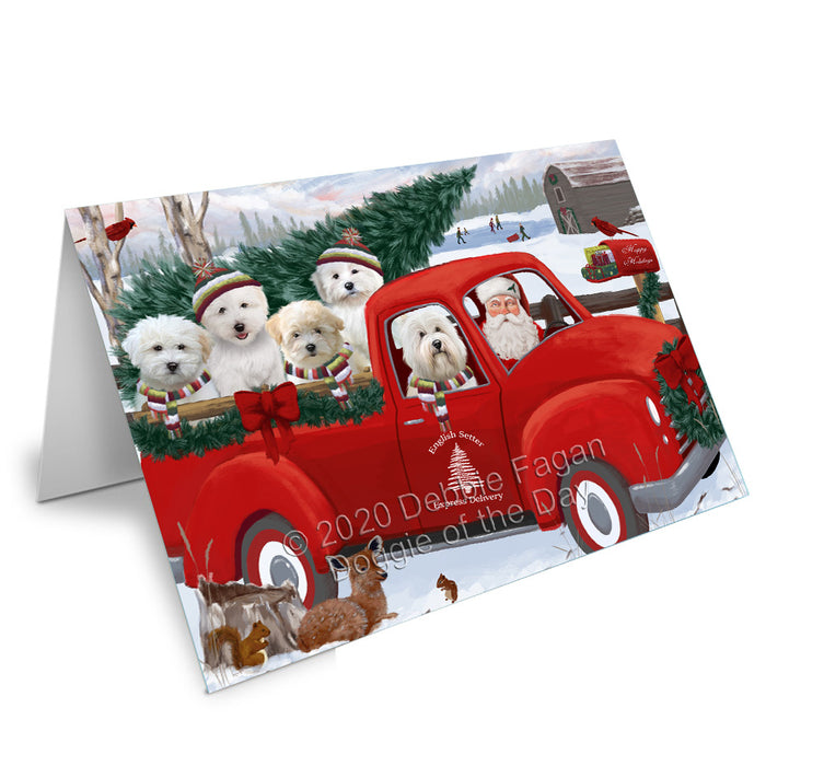 Christmas Santa Express Delivery Red Truck Coton De Tulear Dogs  Handmade Artwork Assorted Pets Greeting Cards and Note Cards with Envelopes for All Occasions and Holiday Seasons
