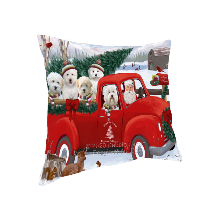 Christmas Santa Express Delivery Red Truck Coton De Tulear Dogs Pillow with Top Quality High-Resolution Images - Ultra Soft Pet Pillows for Sleeping - Reversible & Comfort - Ideal Gift for Dog Lover - Cushion for Sofa Couch Bed - 100% Polyester