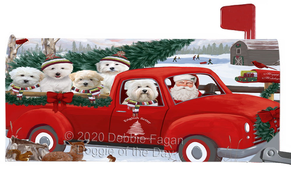 Christmas Santa Express Delivery Red Truck Coton De Tulear Dogs Magnetic Mailbox Cover Both Sides Pet Theme Printed Decorative Letter Box Wrap Case Postbox Thick Magnetic Vinyl Material