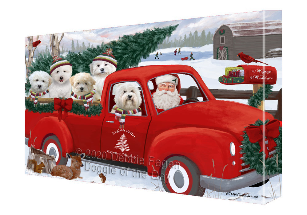 Christmas Santa Express Delivery Red Truck Coton De Tulear Dogs Canvas Wall Art - Premium Quality Ready to Hang Room Decor Wall Art Canvas - Unique Animal Printed Digital Painting for Decoration