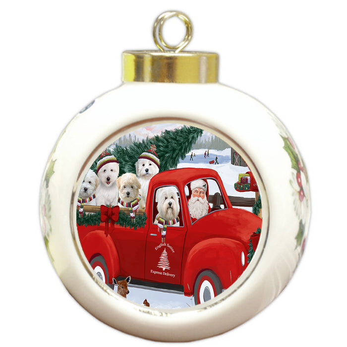 Christmas Santa Express Delivery Red Truck Coton De Tulear Dogs Round Ball Christmas Ornament Pet Decorative Hanging Ornaments for Christmas X-mas Tree Decorations - 3" Round Ceramic Ornament