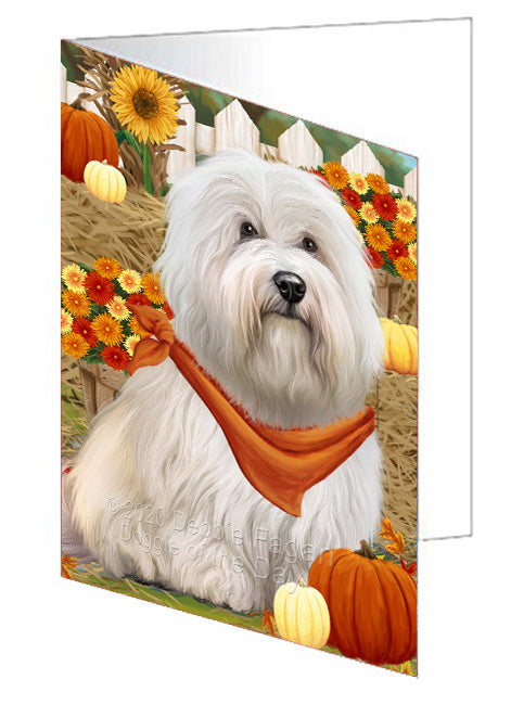 Fall Pumpkin Autumn Greeting Coton De Tulear Dog Handmade Artwork Assorted Pets Greeting Cards and Note Cards with Envelopes for All Occasions and Holiday Seasons