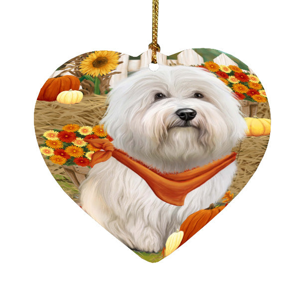 Fall Pumpkin Autumn Greeting Coton De Tulear Dog Heart Christmas Ornament HPORA59258