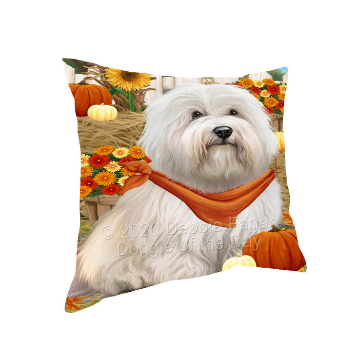 Fall Pumpkin Autumn Greeting Coton De Tulear Dog Pillow with Top Quality High-Resolution Images - Ultra Soft Pet Pillows for Sleeping - Reversible & Comfort - Ideal Gift for Dog Lover - Cushion for Sofa Couch Bed - 100% Polyester, PILA93049