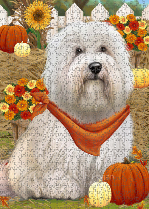 Fall Pumpkin Autumn Greeting Coton De Tulear Dog Portrait Jigsaw Puzzle for Adults Animal Interlocking Puzzle Game Unique Gift for Dog Lover's with Metal Tin Box PZL743