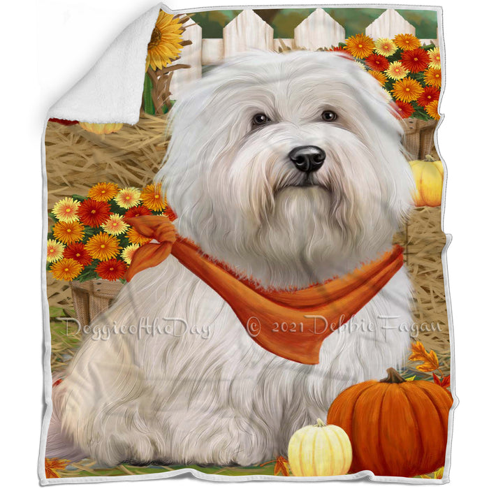 Fall Autumn Greeting Coton De Tulear Dog with Pumpkins Blanket BLNKT142441