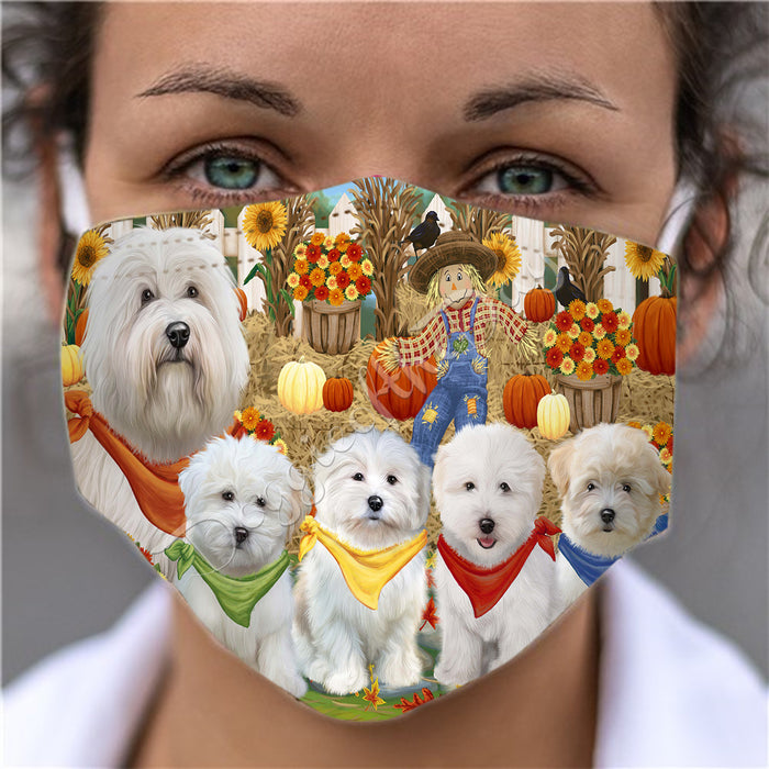 Fall Festive Harvest Time Gathering  Coton De Tulear Dogs Face Mask FM48531