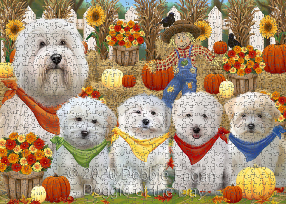 Fall Festive Gathering Coton De Tulear Dogs Portrait Jigsaw Puzzle for Adults Animal Interlocking Puzzle Game Unique Gift for Dog Lover's with Metal Tin Box