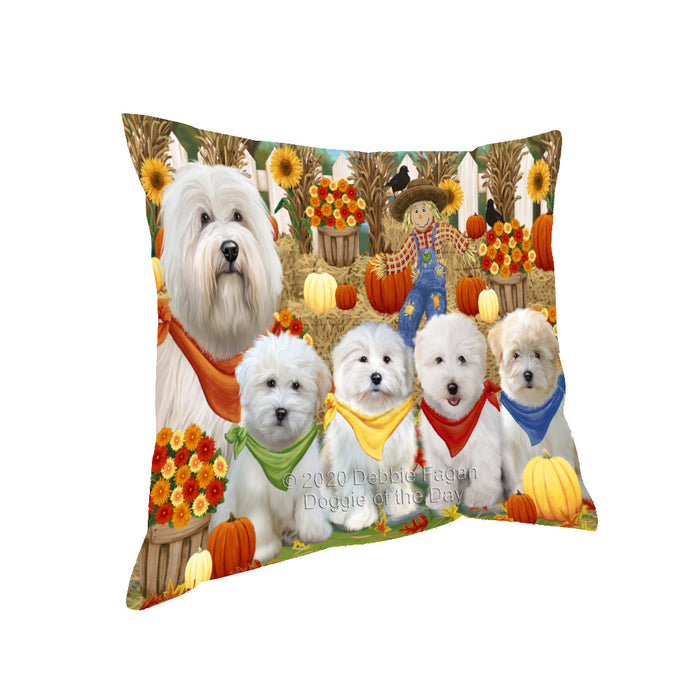 Fall Festive Gathering Coton De Tulear Dogs Pillow with Top Quality High-Resolution Images - Ultra Soft Pet Pillows for Sleeping - Reversible & Comfort - Ideal Gift for Dog Lover - Cushion for Sofa Couch Bed - 100% Polyester
