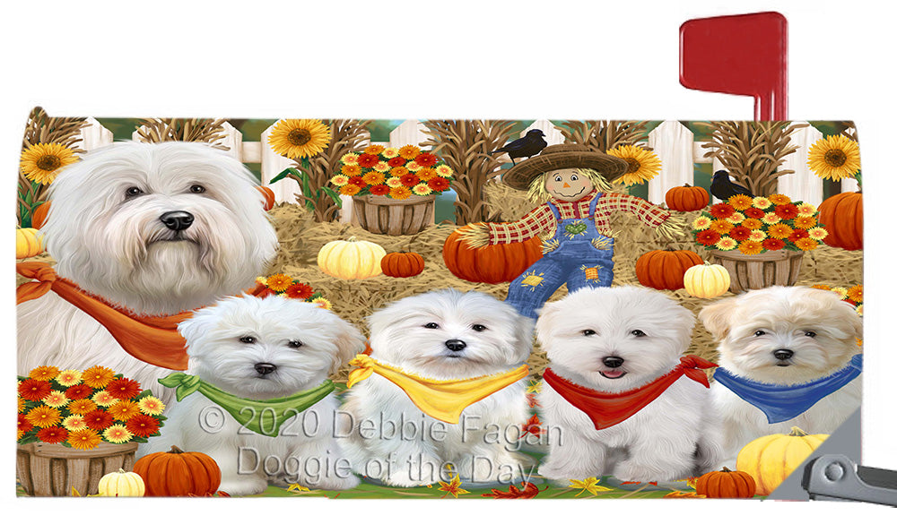 Fall Festive Gathering Coton De Tulear Dogs Magnetic Mailbox Cover Both Sides Pet Theme Printed Decorative Letter Box Wrap Case Postbox Thick Magnetic Vinyl Material