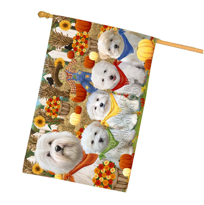 Fall Festive Gathering Coton De Tulear Dogs House Flag Outdoor Decorative Double Sided Pet Portrait Weather Resistant Premium Quality Animal Printed Home Decorative Flags 100% Polyester