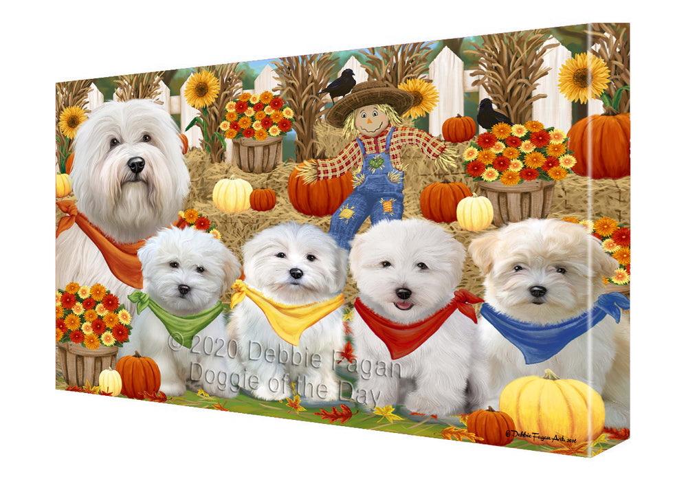 Fall Festive Gathering Coton De Tulear Dogs Canvas Wall Art - Premium Quality Ready to Hang Room Decor Wall Art Canvas - Unique Animal Printed Digital Painting for Decoration