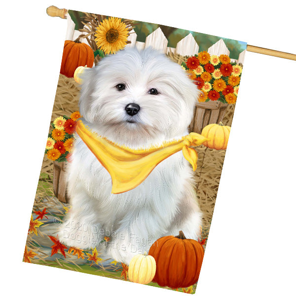 Fall Pumpkin Autumn Greeting Coton De Tulear Dog House Flag Outdoor Decorative Double Sided Pet Portrait Weather Resistant Premium Quality Animal Printed Home Decorative Flags 100% Polyester FLG69381