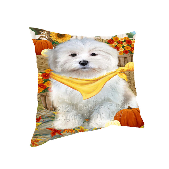 Fall Pumpkin Autumn Greeting Coton De Tulear Dog Pillow with Top Quality High-Resolution Images - Ultra Soft Pet Pillows for Sleeping - Reversible & Comfort - Ideal Gift for Dog Lover - Cushion for Sofa Couch Bed - 100% Polyester, PILA93052