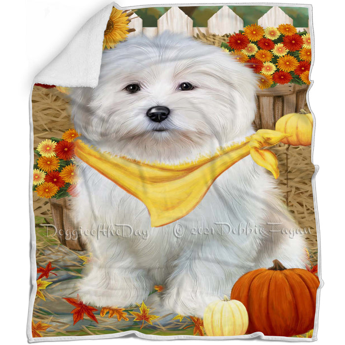 Fall Autumn Greeting Coton De Tulear Dog with Pumpkins Blanket BLNKT142442