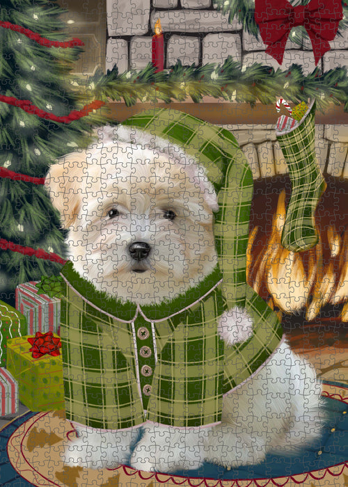 The Christmas Stocking was Hung Coton De Tulear Dog Portrait Jigsaw Puzzle for Adults Animal Interlocking Puzzle Game Unique Gift for Dog Lover's with Metal Tin Box PZL911