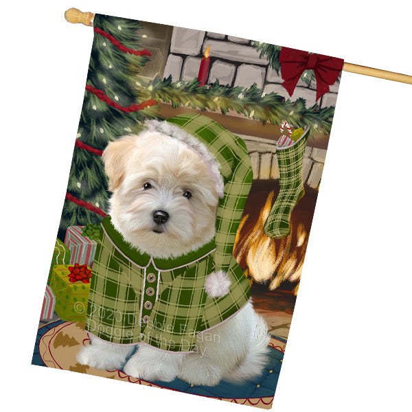 The Christmas Stocking was Hung Coton De Tulear Dog House Flag Outdoor Decorative Double Sided Pet Portrait Weather Resistant Premium Quality Animal Printed Home Decorative Flags 100% Polyester FLGA69588