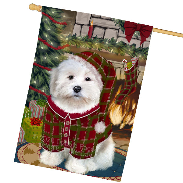 The Christmas Stocking was Hung Coton De Tulear Dog House Flag Outdoor Decorative Double Sided Pet Portrait Weather Resistant Premium Quality Animal Printed Home Decorative Flags 100% Polyester FLGA69590
